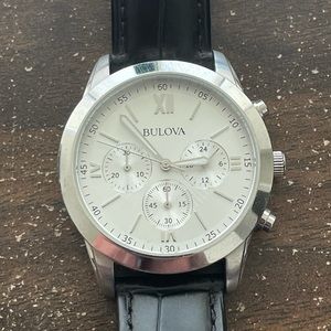 Bulova Mens Watch Quartz Chronograph Black Leather